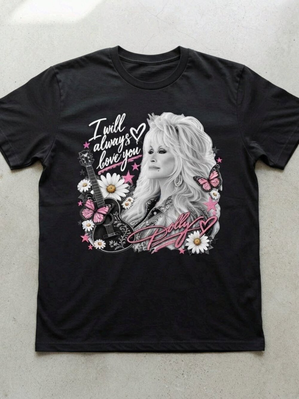Dolly Parton T-Shirt Black I Will Always Love You Guitar Country Music Singer